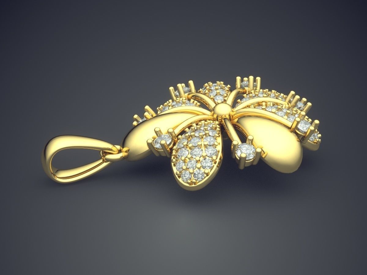 Simple Classic Palm-Shaped Pendant With Diamonds 3D print model_3