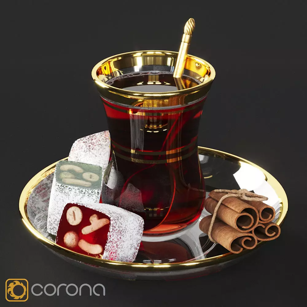 Turkish Tea and Delights 3D model_0