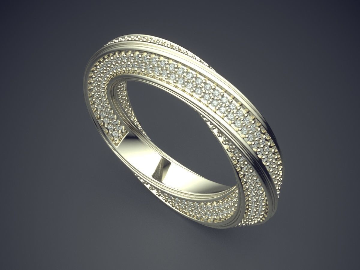 Curved Ring With Tiny Diamonds 2675 3D print model_1