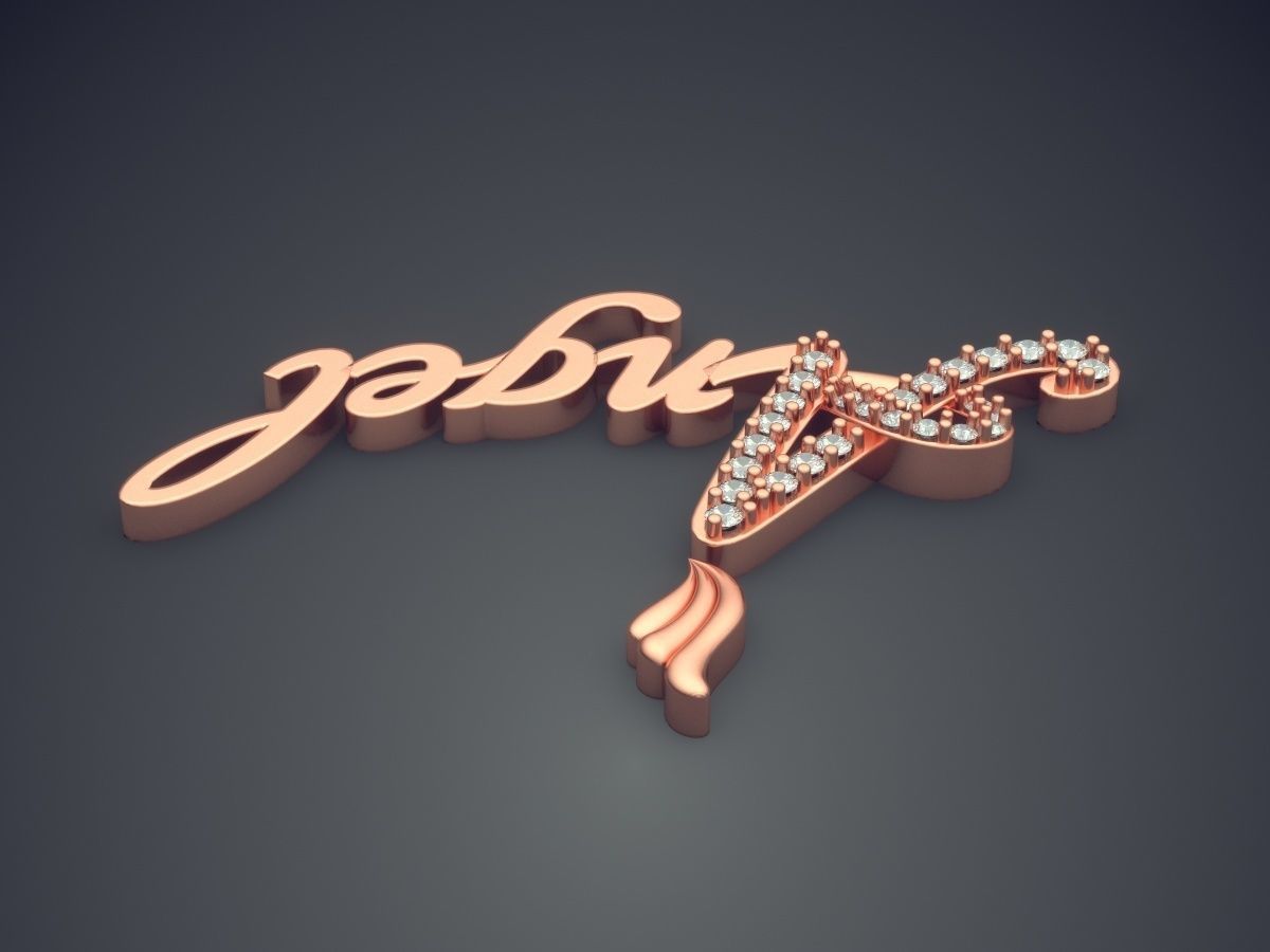 Simple Textured and Diamond-Detailed ANGEL Pendant 3D print model_2