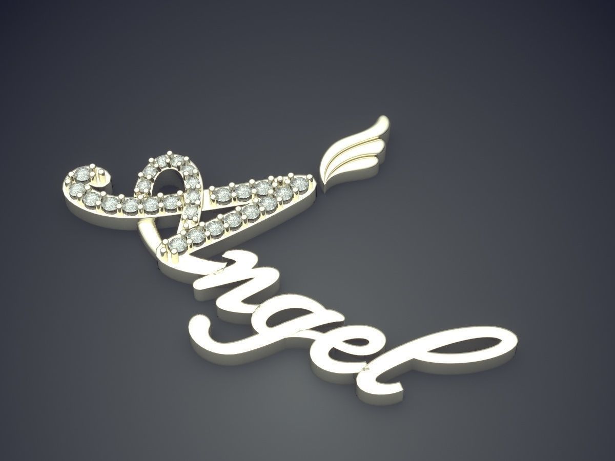 Simple Textured and Diamond-Detailed ANGEL Pendant 3D print model_1