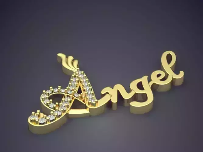 Simple Textured and Diamond-Detailed ANGEL Pendant