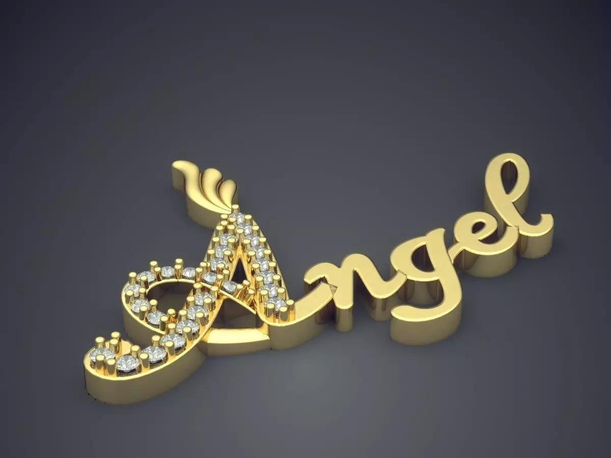 Simple Textured and Diamond-Detailed ANGEL Pendant 3D print model_0