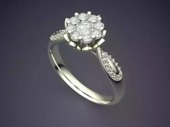 Flower-shaped Engagement Ring With Diamonds 2666