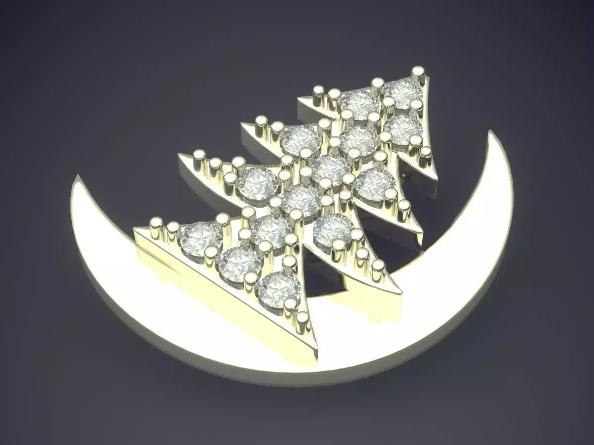 Moon Christmas Tree Shape Pendant With Diamonds 2654 3D print model_1