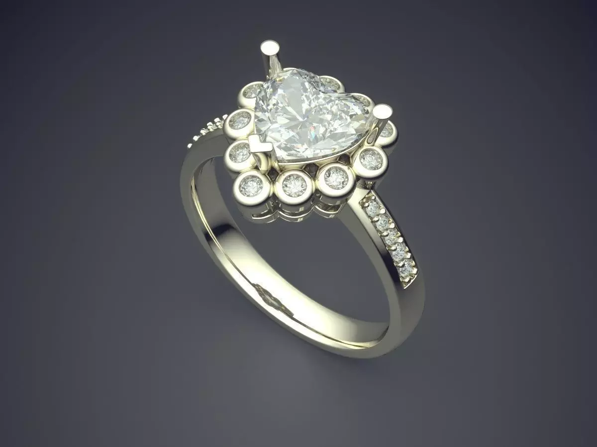Heart Shape Engagement Ring With Diamonds 2646 3D print model_1