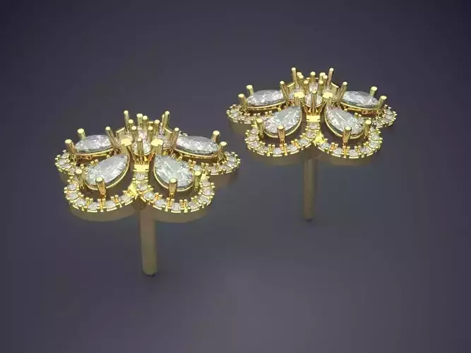 Fancy Extravagant Flower-Shaped Earrings With Diamonds