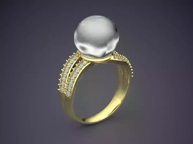 Curved Ring With Pearl And Diamonds 2629