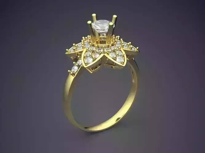 Flower-shaped Ring With Diamonds 2620 3D print model