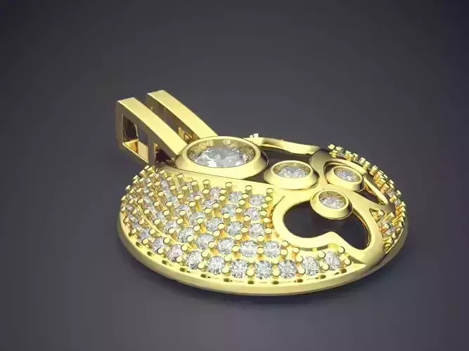 Oval Engraved Pendant With Small Diamonds 2615