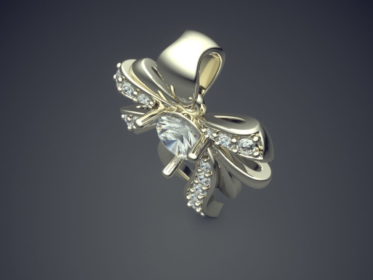 Girly Bow-Shape Diamond Pendant 3D print model_1