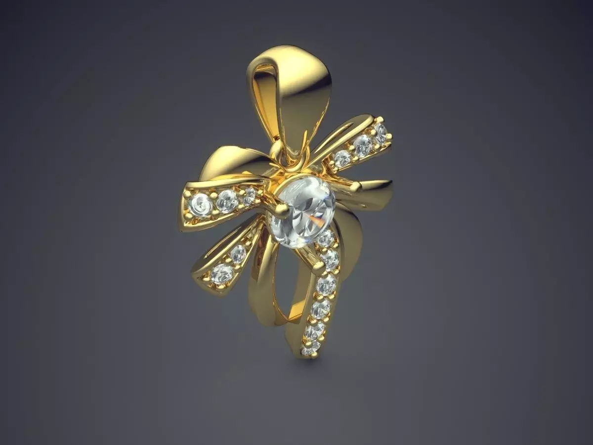 Girly Bow-Shape Diamond Pendant 3D print model_0