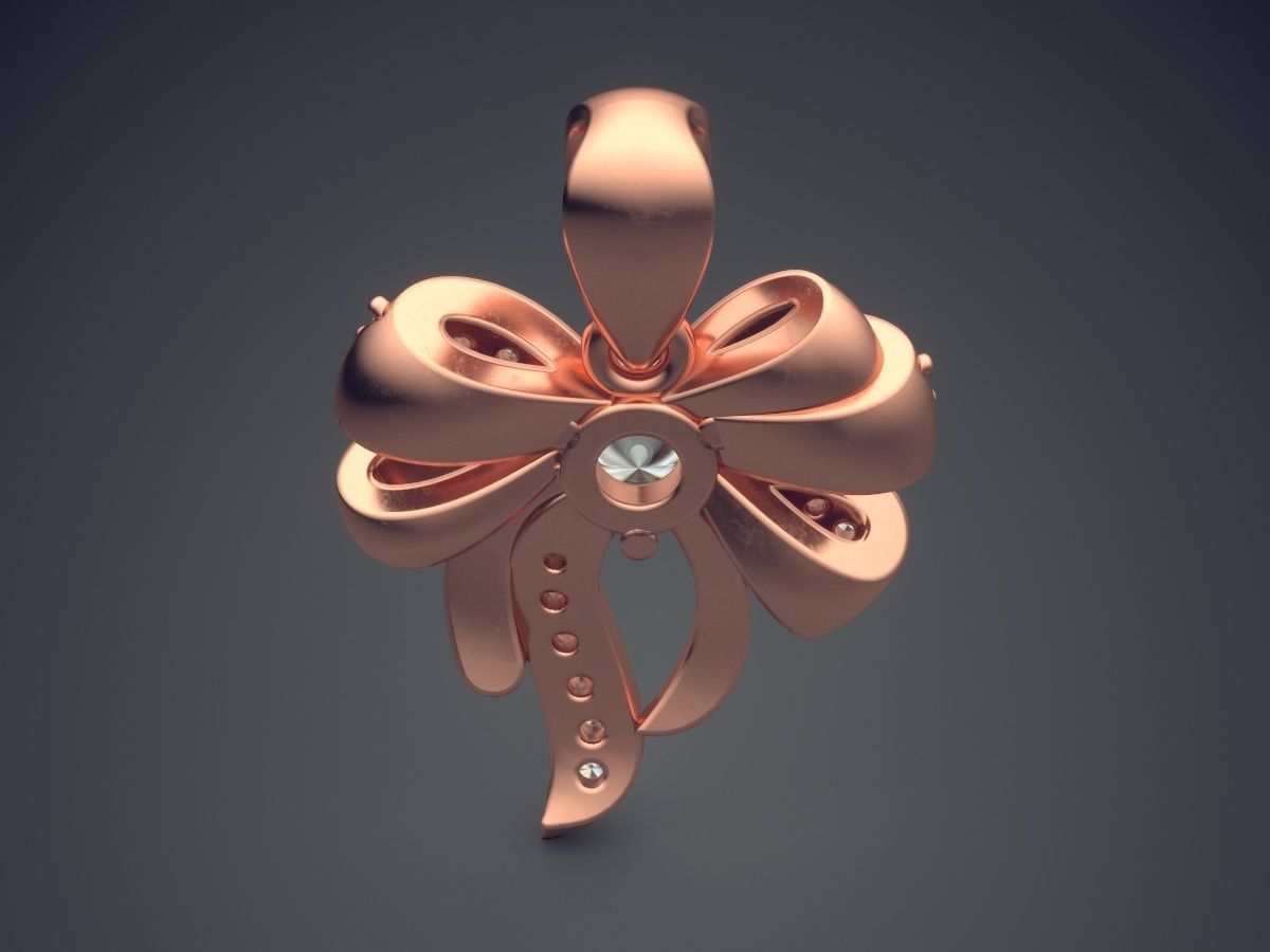 Girly Bow-Shape Diamond Pendant 3D print model_2