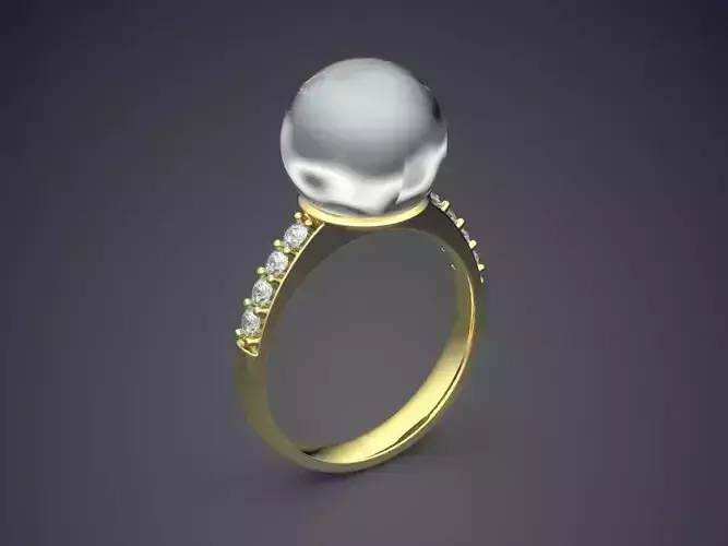 Ring With Pearl And Diamonds 2601 3D print model