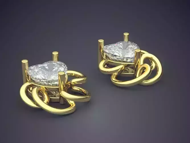 Unique Design Chain-Detailed Heart-Diamond Earrings