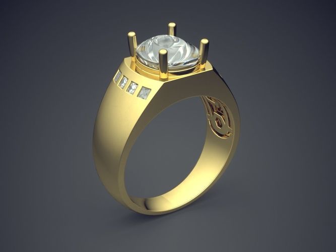 Masculine Thick Ring with Diamonds 3D print model