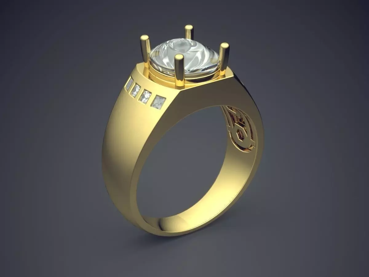 Masculine Thick Ring with Diamonds 3D print model_0