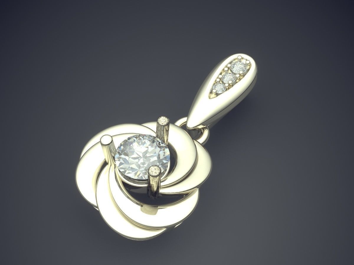 Fancy Extravagant Flower-Shaped Pendant With Diamonds 3D print model_1