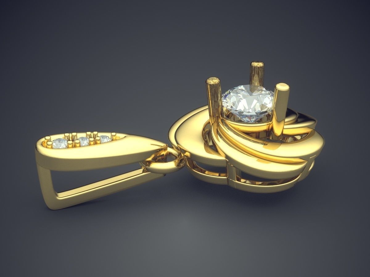 Fancy Extravagant Flower-Shaped Pendant With Diamonds 3D print model_3