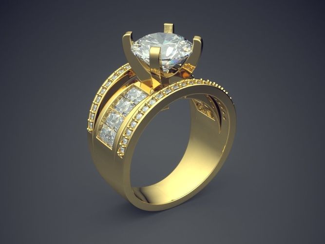 Thick Man Ring with Diamonds and Detailing 3D print model