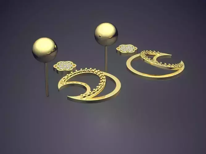 Cute Simple Minimal Moon-Shaped Earrings With Diamonds