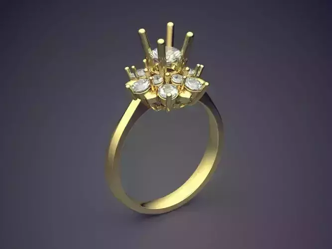Fancy Extravagant Flower-Shaped Engagement Ring With Diamonds