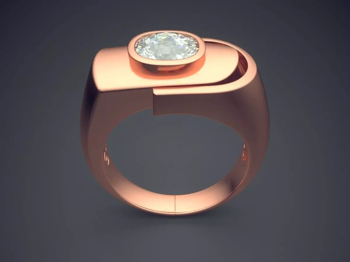 Unique Ring With Oval Diamond 2553 3D print model_2