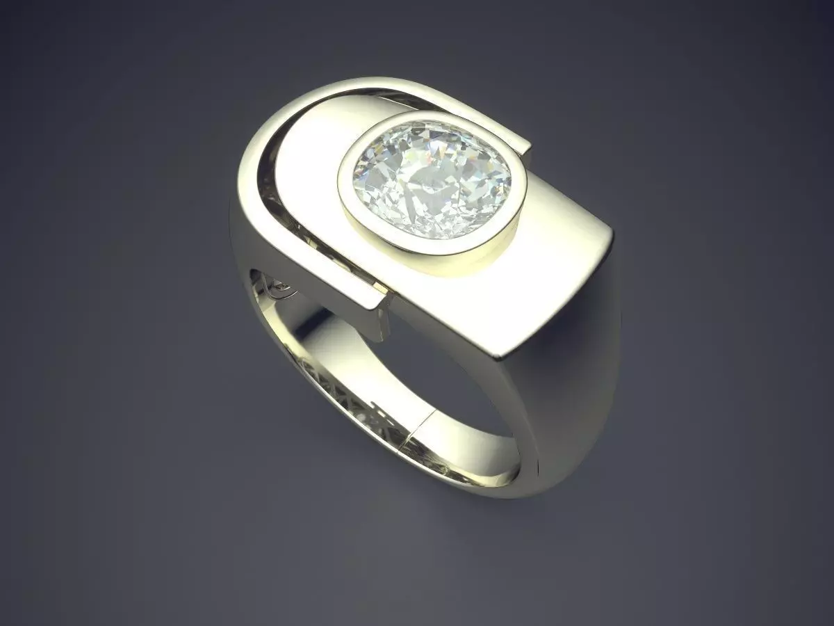 Unique Ring With Oval Diamond 2553 3D print model_1