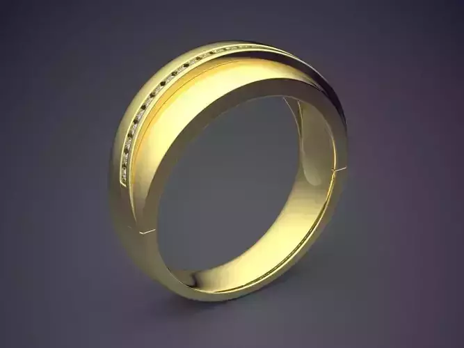 Thick Unisex Ring Detailed with Small Diamonds