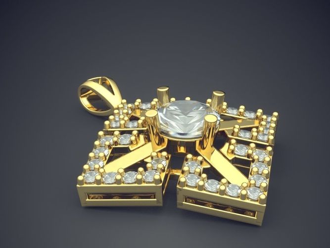 Square Shape Pendant With Diamonds 2543 3D print model