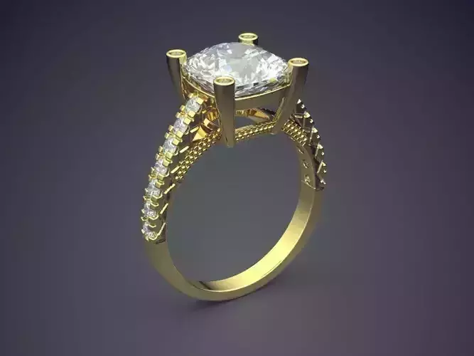 Beautiful Classic Minimal Golden Engagement Ring With Diamonds