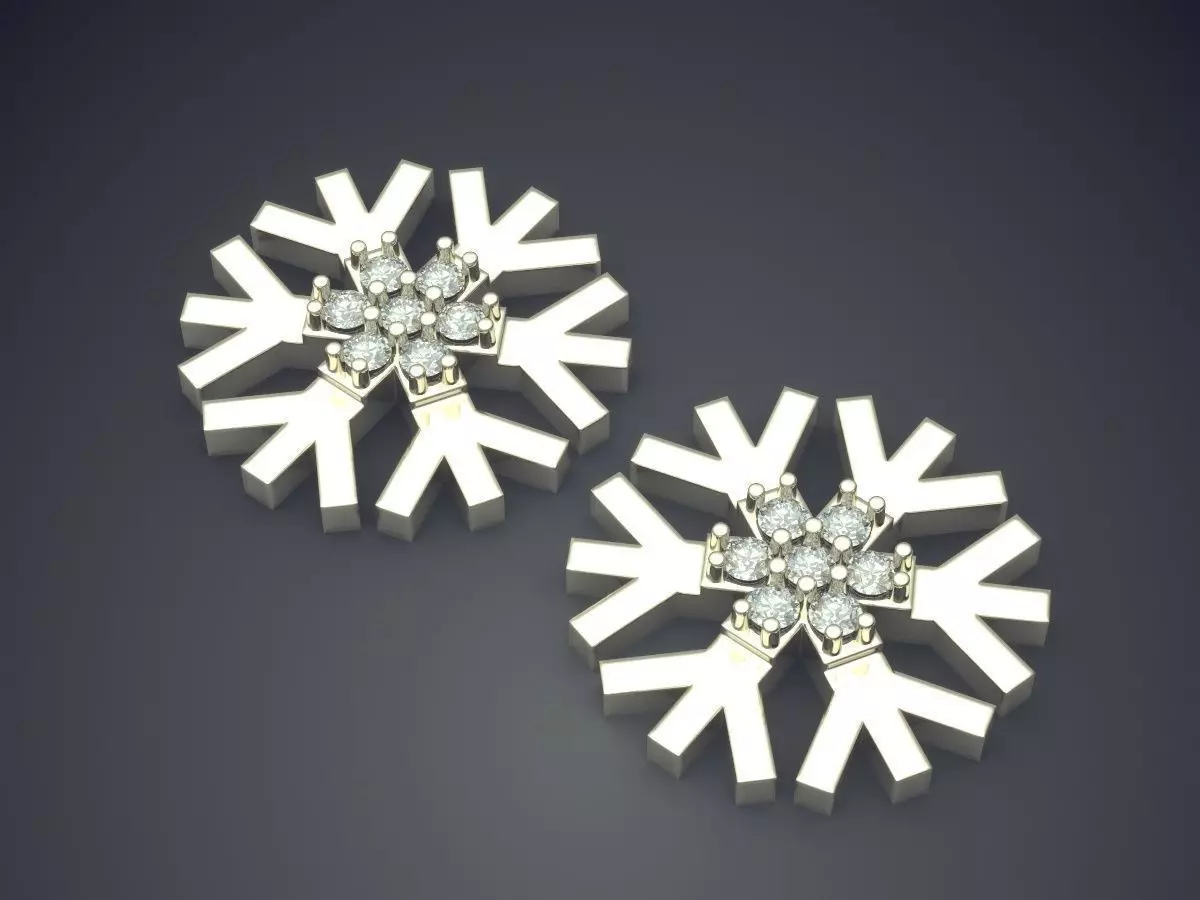 Snowflake Earrings With Diamonds 2532 3D print model_1