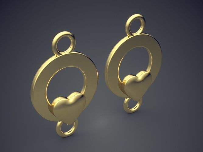 Round-Shaped Earrings with Heart Detailing 3D print model