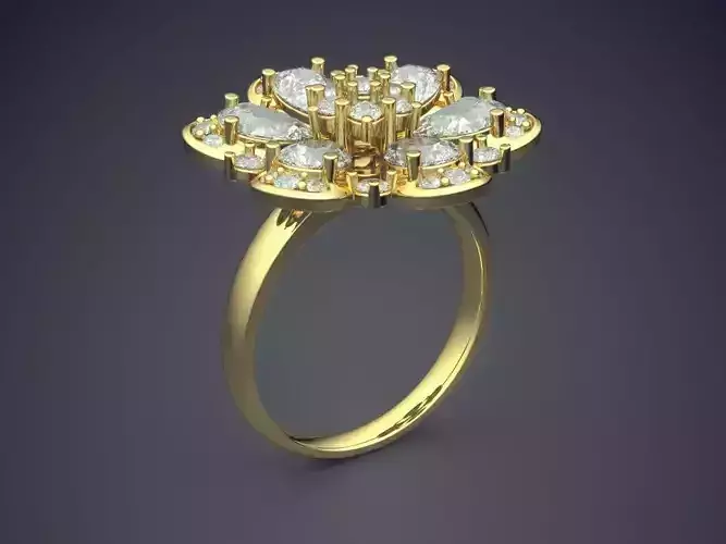 Flower-shaped Ring With Diamonds 2502 3D print model