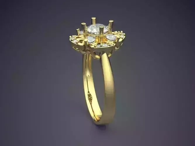 Flower-shaped Engagement Ring With Diamonds 2496