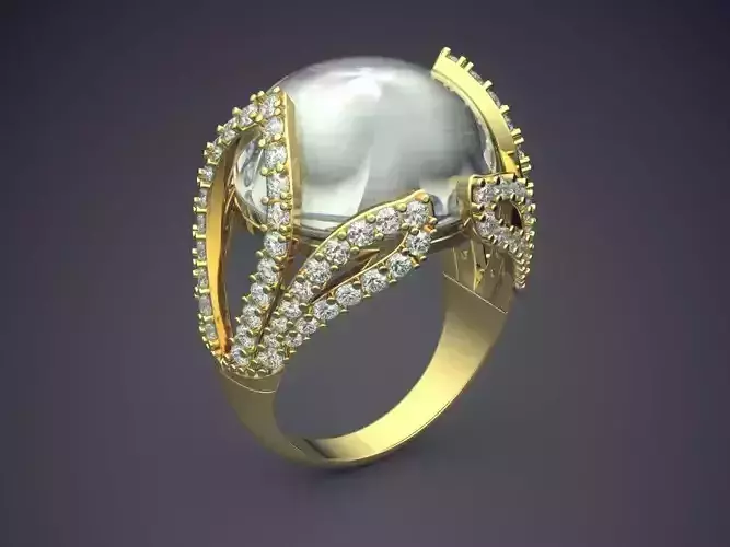 Ring With Pearl And Tiny Diamonds 2492 3D print model