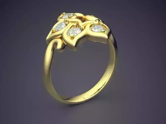 Flower-shaped Curved Ring With Diamonds 2470 3D print model