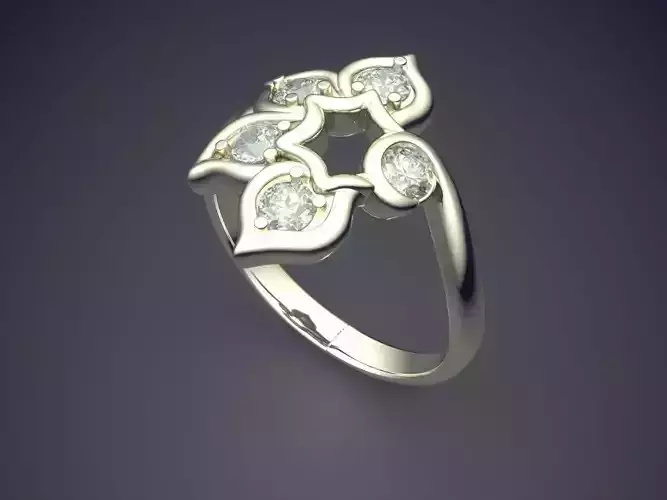 Flower-shaped Curved Ring With Diamonds 2470