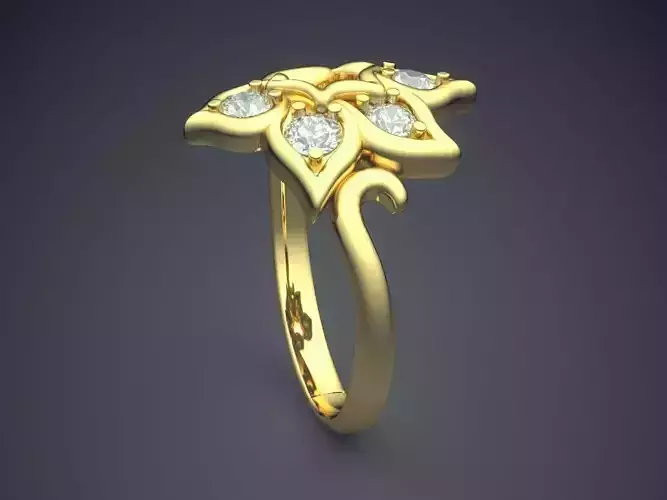 Flower-shaped Curved Ring With Diamonds 2470