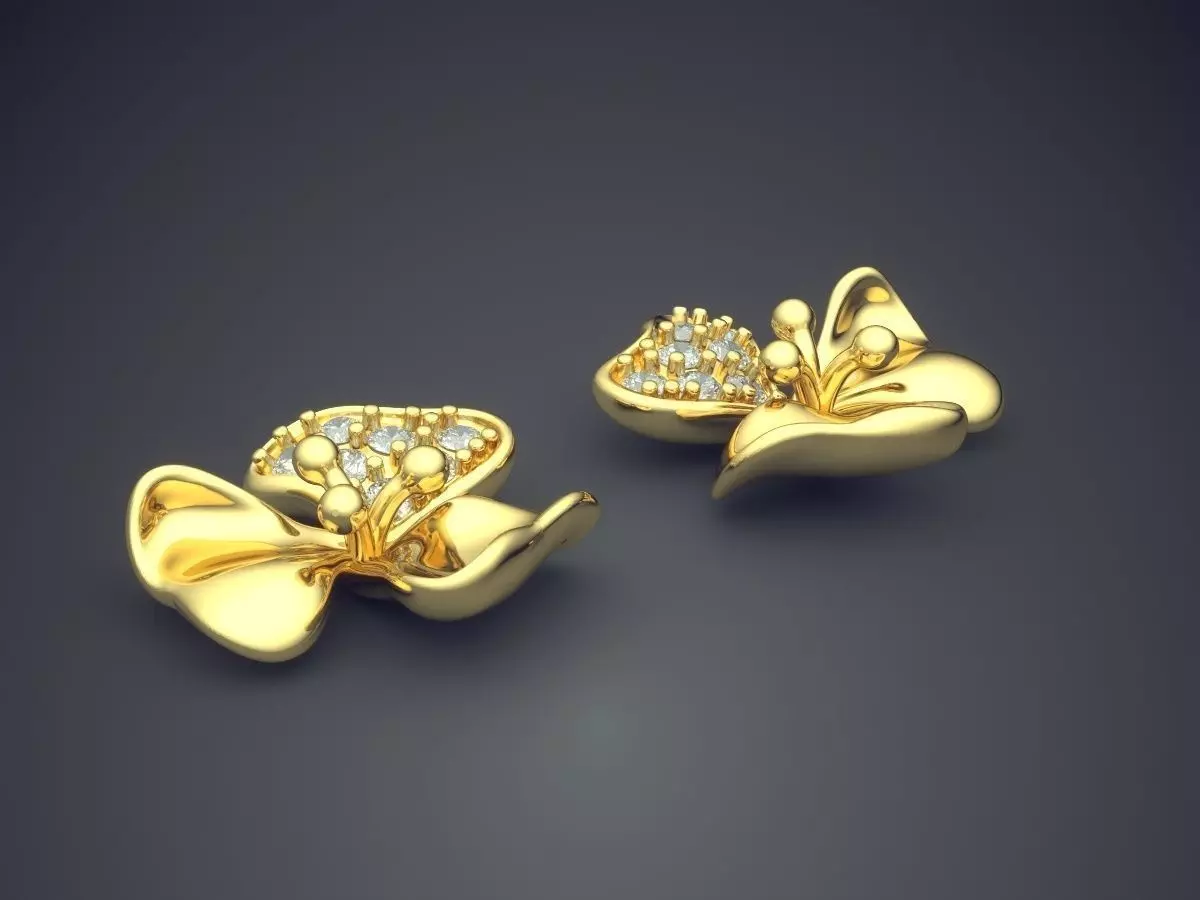 Girly Flower-Shape Earrings with Diamonds 3D print model