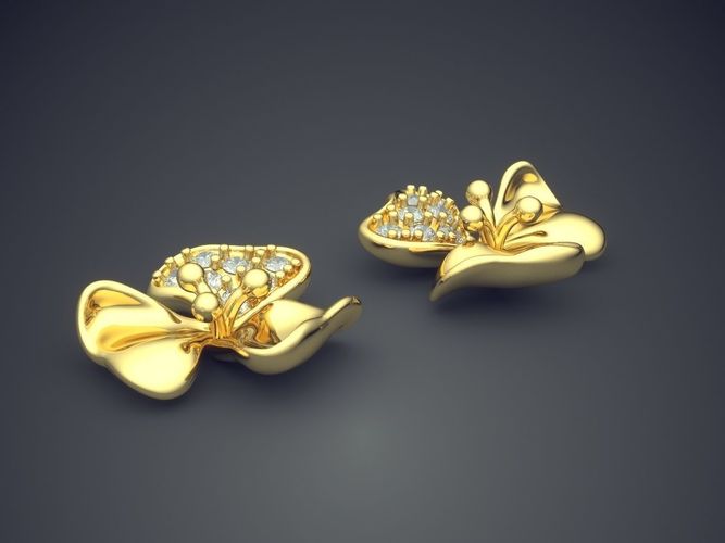 Girly Flower-Shape Earrings with Diamonds 3D print model
