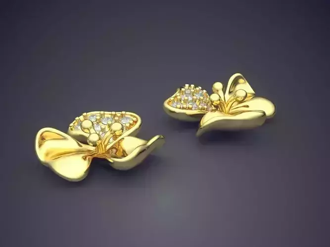 Girly Flower-Shape Earrings with Diamonds 3D print model