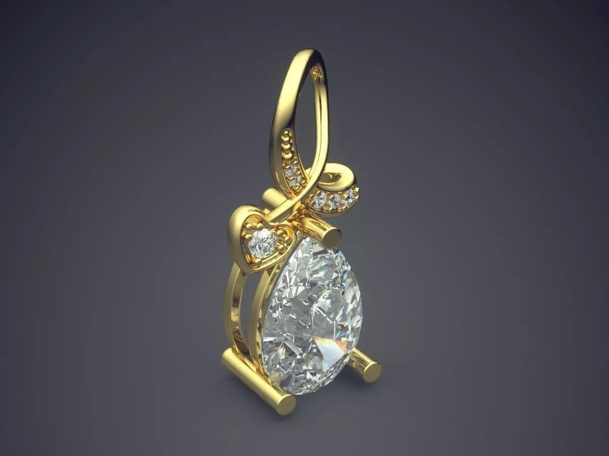 Beautiful Girly Pendant with Bow and Diamonds  3D print model_0
