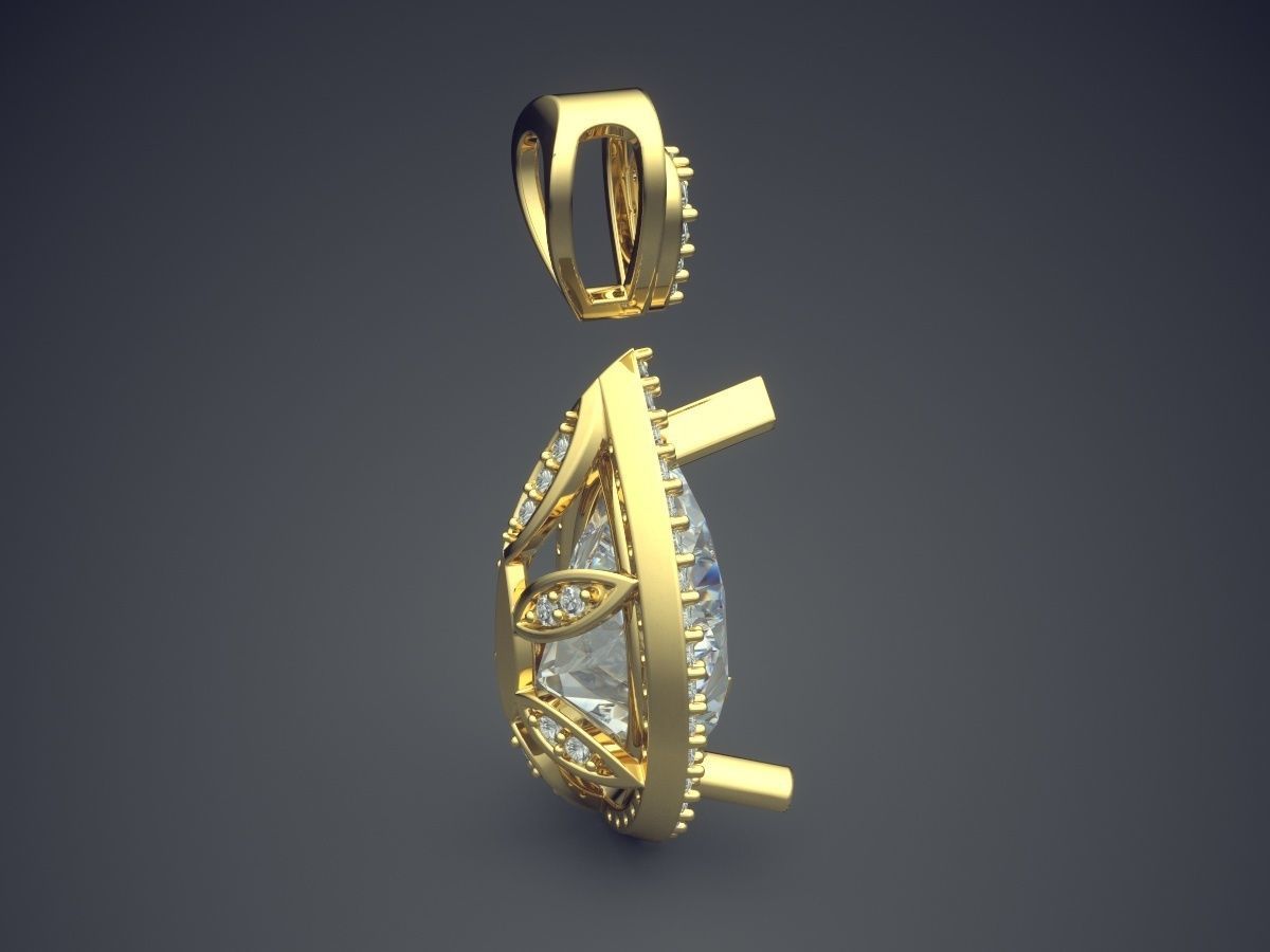Drop Shape Pendant With Diamonds 2432 3D print model_3