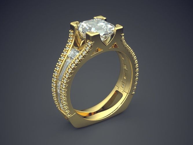 Impressive Classic Think  Golden Engagement Ring 3D print model