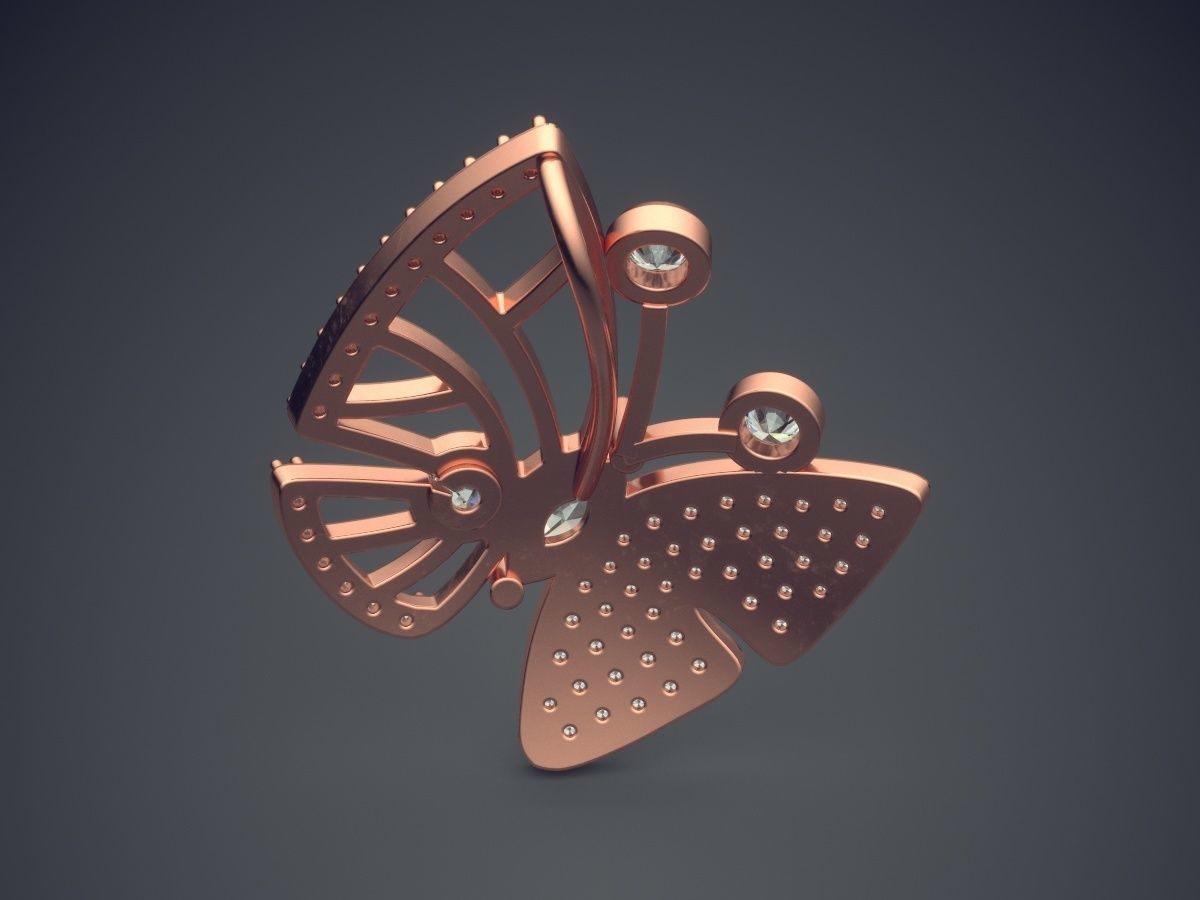Lovely Butterfly Pendant with Texturing and Diamonds 3D print model_2