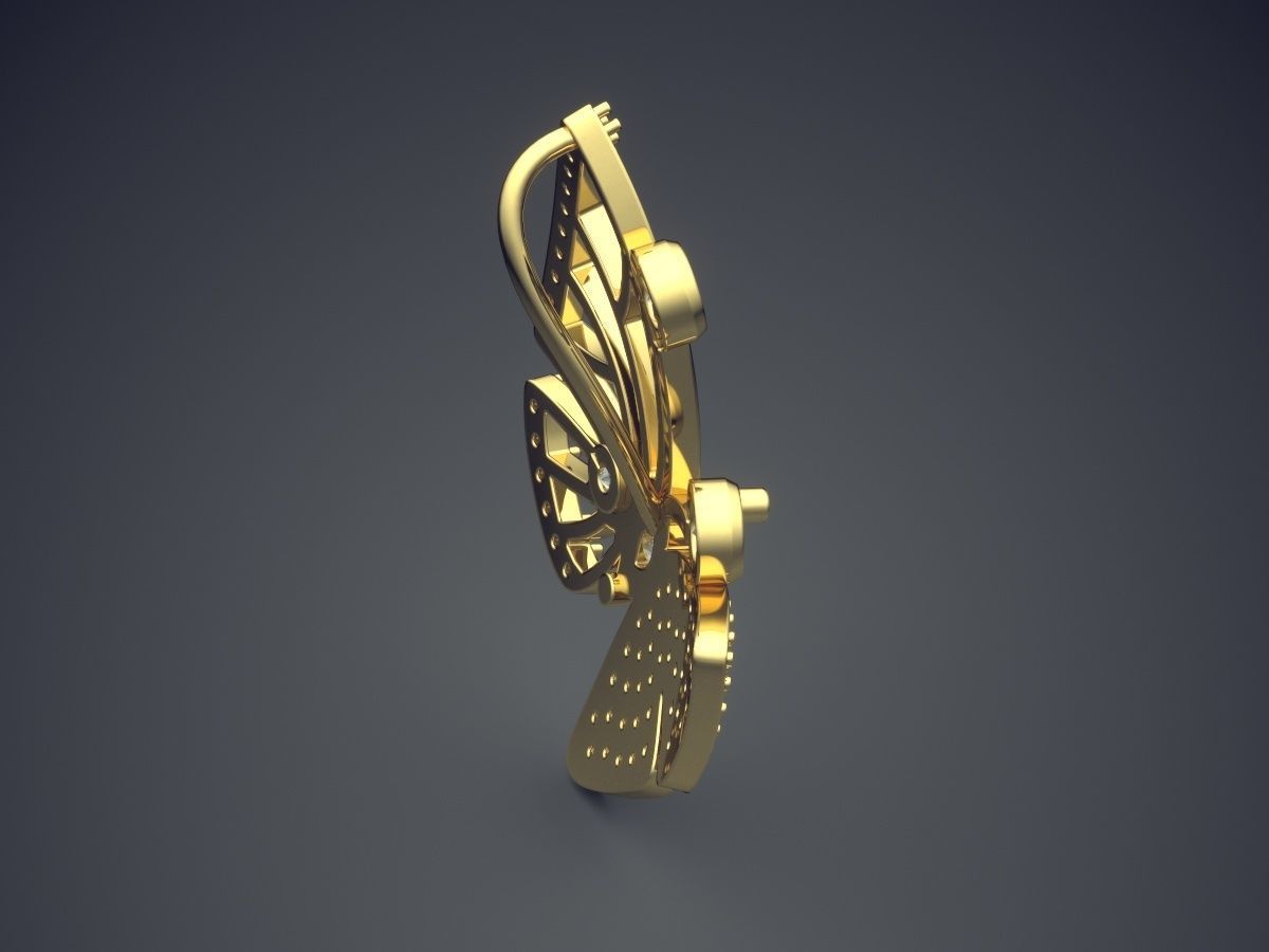 Lovely Butterfly Pendant with Texturing and Diamonds 3D print model_3