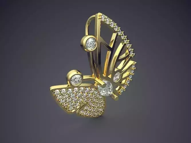 Lovely Butterfly Pendant with Texturing and Diamonds 3D print model