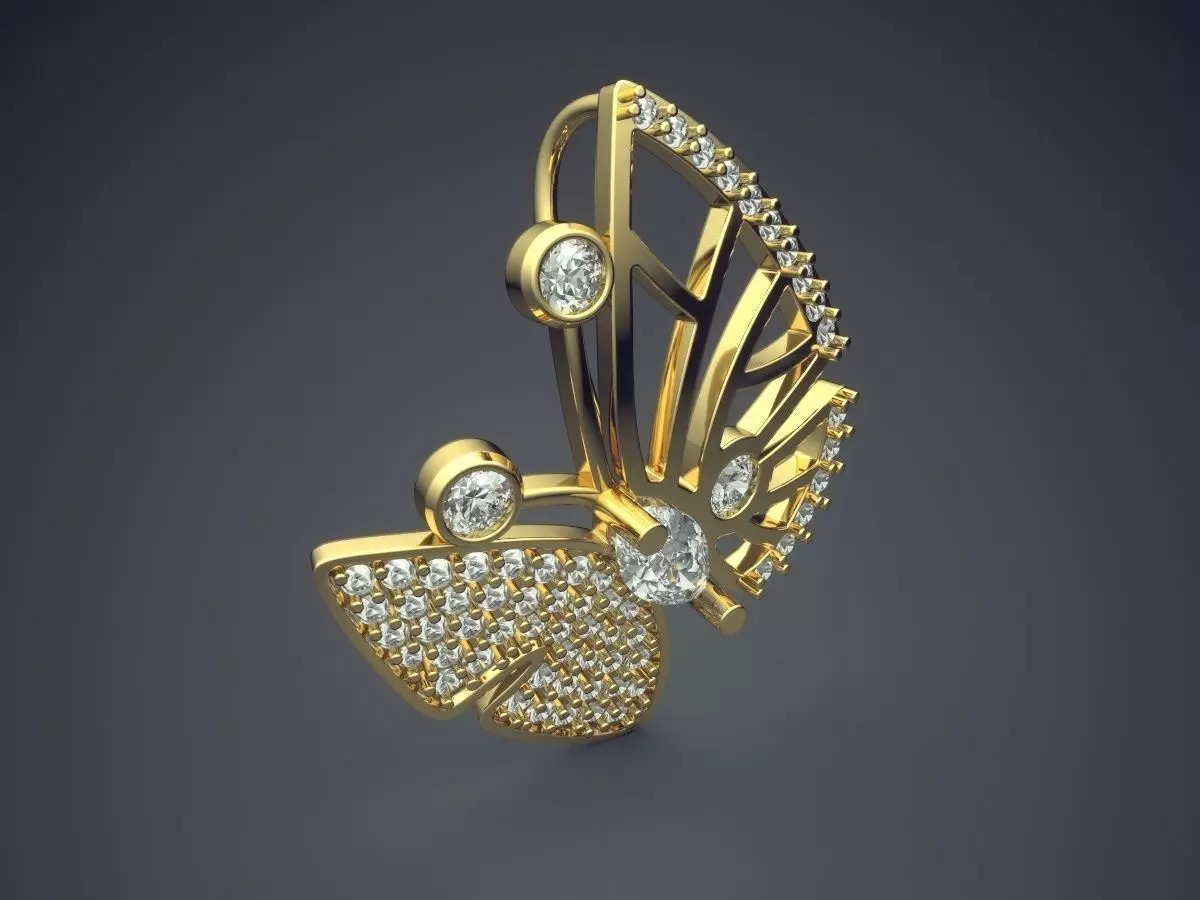 Lovely Butterfly Pendant with Texturing and Diamonds 3D print model_0