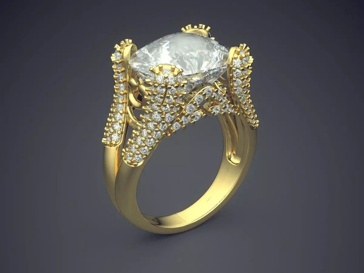 Fancy Extravagant Detailed Engagement Ring With Diamonds 3D print model